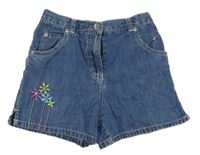 Modré rifľové kraťasy s kvietkami