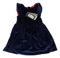 Nové - Tmavomodré sametové šaty s volánky Tommy Hilfiger