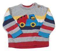 Sivo-farebný pruhovaný sveter s autom Mothercare