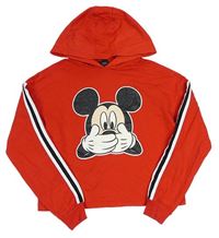 Červená crop mikina s Mickeym a kapucňou Disney