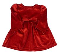 Červené zamatové šaty s mašlou