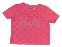 Ružové vzorované froté crop tričko s kamienkami Barbie