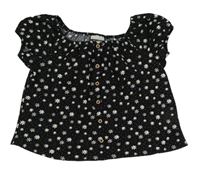 Černá crop halenka s kytičkami Matalan