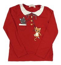 Červeno-bílé triko s kočičkami H&M