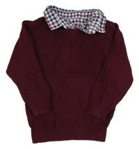 Vínový vzorovaný sveter so všitou košilí Matalan