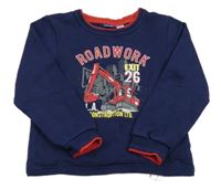 Tmavomodro-červená mikina s bágrom Lupilu