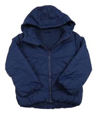 Tmavomodrá šusťáková prošívaná zimní bunda s kapucí St. Bernard