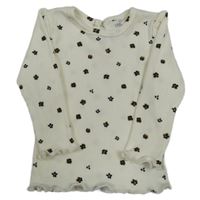 Smetanové žebrované triko s kytičkami Little me