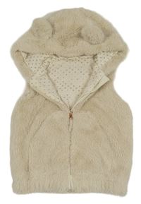 Béžová kožušinová podšitá vesta s kapucňou Nutmeg