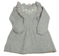 Sivé svetrové šaty s kvietkami a volánikmi Cynthia Rowley