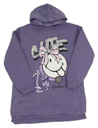 Fialová dlouhá mikina se smajlíkem a kapucí Smiley World