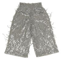 Strieborné sieťované culottes nohavice s flitrami Tu