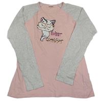 Světlerůžovo-šedé triko s kočkou 