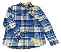 Modro-biela kockovaná flanelová košeľa s nápismi Original Marines