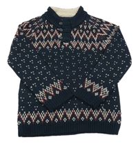 Nové - Tmavomodro-barevný vzorovaný svetr UA 