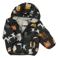 Antracitová šusťáková zimní bunda se zvířátky a kapucí M&S