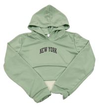 Svetlozelená crop mikina s nápisom a kapucňou