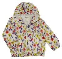 Smetanová šusťáková jarní bunda s kytičkami a kapucí Prénatal