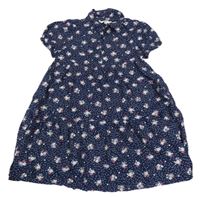 Tmavomodré šaty s kvietkami a golierikom CA