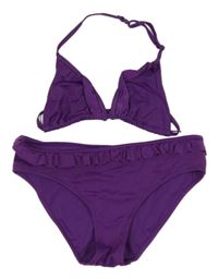 Fialové dvoudílné plavky s volánky 