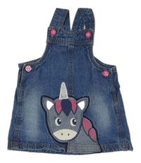 Modrá rifľová na traká sukňa s jednorožcom Ergee