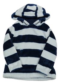 Tmavomodro-bílá pruhovaná chlupatá mikina s kapucí F&F