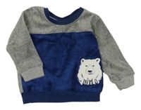 Sivo-tmavomodrá zamatová mikina s medvedíkom Lupilu