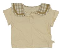 Béžová polo halenka s kostičkovaným límcem 