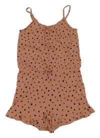 Starorůžový puntíkatý bavlněný kraťasový overal H&M