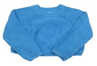 Modrý rebrovaný crop sveter ZARA
