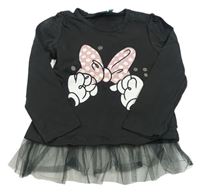 Černošedé triko s mašlí - Minnie a tylovým volánkem Disney
