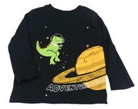 Černé triko s dinosaurem a planetou F&F