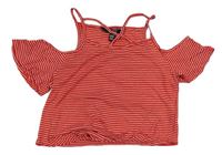 Červeno-bílé pruhované crop tričko s uzlem a volnými rameny New Look