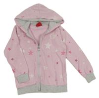 Světlerůžovo/šedá propínací fotbalová mikina FC Bayern München a hviezdičkami a kapucňou