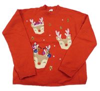 Červený sveter so sobmi a flitrami F&F