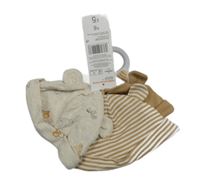 Nové - 3x - čapica s oušky - Světlebéžová melírovaná so zvířátky, hnědo/bílá pruhovaná, hnedá F&F