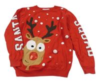 Červený sveter so sobom a blikátkem a melodií PRIMARK