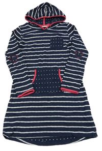 Tmavomodro-bílé pruhované šaty s kapucí Kids