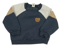 Tmavomodro-bielo-béžová mikina s medvedíkom Cozy Pixies