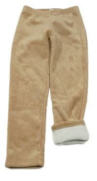 Světlehnědé žebrované plyšové zateplené legíny Topolino