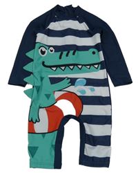 Tmavomodro-biely pruhovaný UV overal s krokodýlkem Matalan