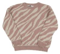 Starorůžovo-bílo/světlerůžový vzorovaný chlupatý svetr V BY VERY