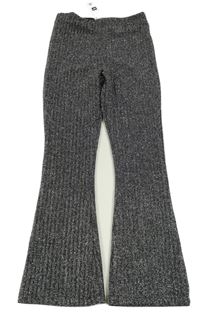 Nové - čierno-strieborné melírované rebrované flare nohavice St. Bernard