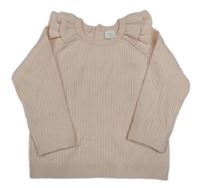 Světlebroskvový rebrovaný úpletový sveter s volánikmi Next