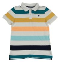 Bílo-barevné pruhované polo tričko s palmou 