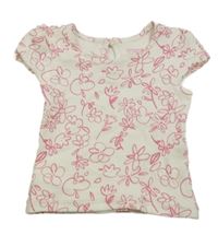 Smotanové rebrované tričko s ružovými kvietkami PRIMARK