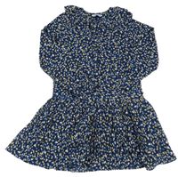 Tmavomodré šaty se srdíčky a mašlí a volánky a límečkem mayoral