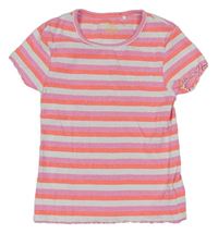 Bielo-ružovo-neónově ružové pruhované rebrované tričko Next
