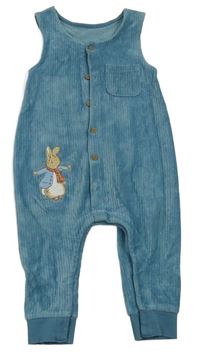 Modré žebrované sametové laclové tepláky s Peter Rabbit