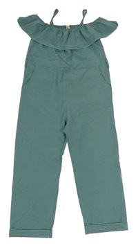 Zelený lehký culottes overal s volánem